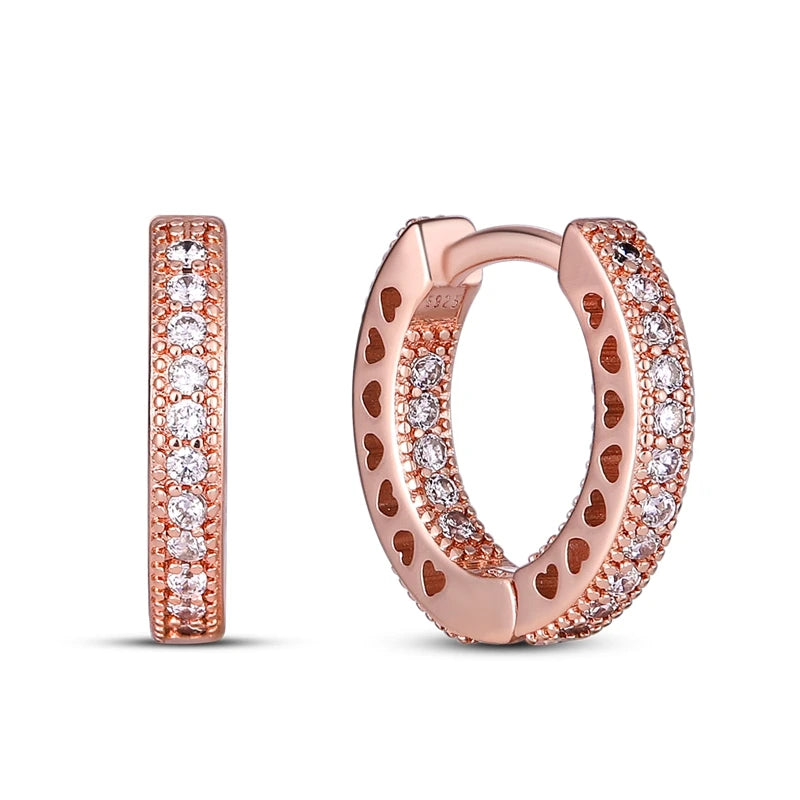 925 Silver Hoop Earrings  For Woman Pendientes Zircon Heart Shape Star Eardrop Original Earring Fashion Jewelry