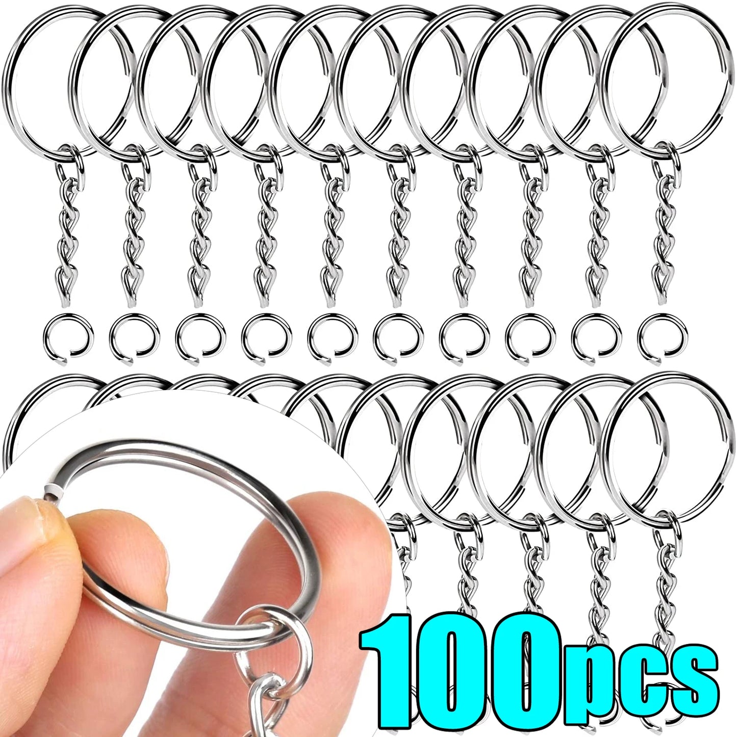 20/100pcs Metal Blank Keyring Keychain Split Rings Keyfob Key Rings Lobster Clasp Key Chain Key Pendant Stainless Steel Rings