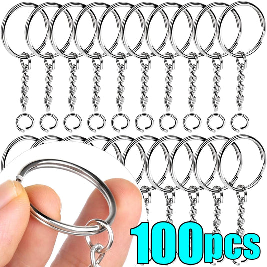 20/100pcs Metal Blank Keyring Keychain Split Rings Keyfob Key Rings Lobster Clasp Key Chain Key Pendant Stainless Steel Rings