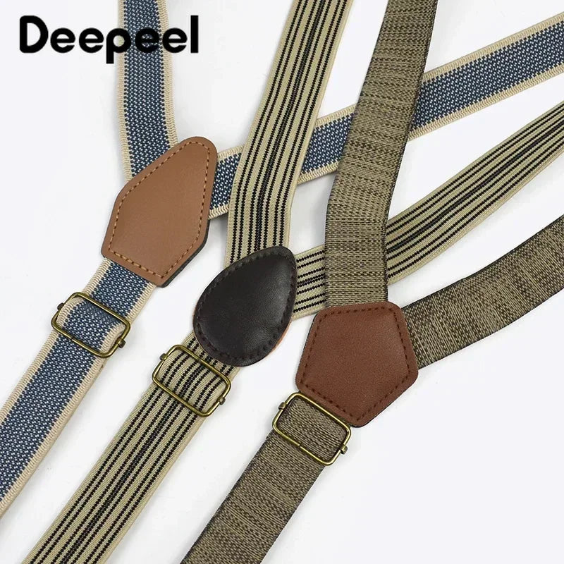 2.5cm Retro Elastic Mens Suspenders Unisex 4 Clips Y-Type Stripe Strong Strap Wide Braces Male Jockstrap Casual Men's Suspender