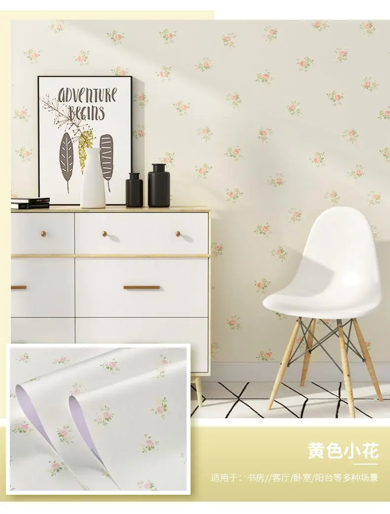 Wallpaper Self-adhesive Moisture-proof Pastoral Flower Living Room Bedroom Waterproof Erasable Wall Sticker Home Decoration