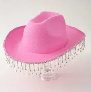 Rhinestone Fringe Western Cowboy Hat Tiara Cowgirl Hat Western Style Girl Wide Brim Felt Cowgirl Cap Costume Cosplay Party Hats