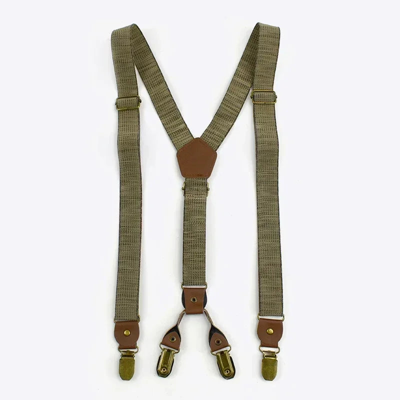 2.5cm Retro Elastic Mens Suspenders Unisex 4 Clips Y-Type Stripe Strong Strap Wide Braces Male Jockstrap Casual Men's Suspender