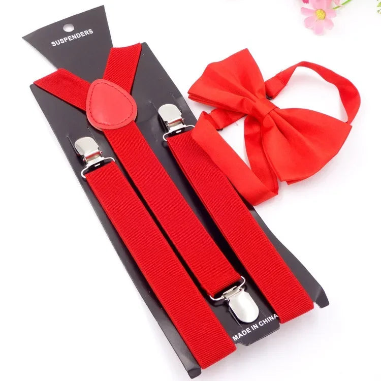 Mens Suspenders Bow Ties Set Women Braces Bowtie Y-back Adjustable Clip-on Elastic Suspender Mens Belts Straps