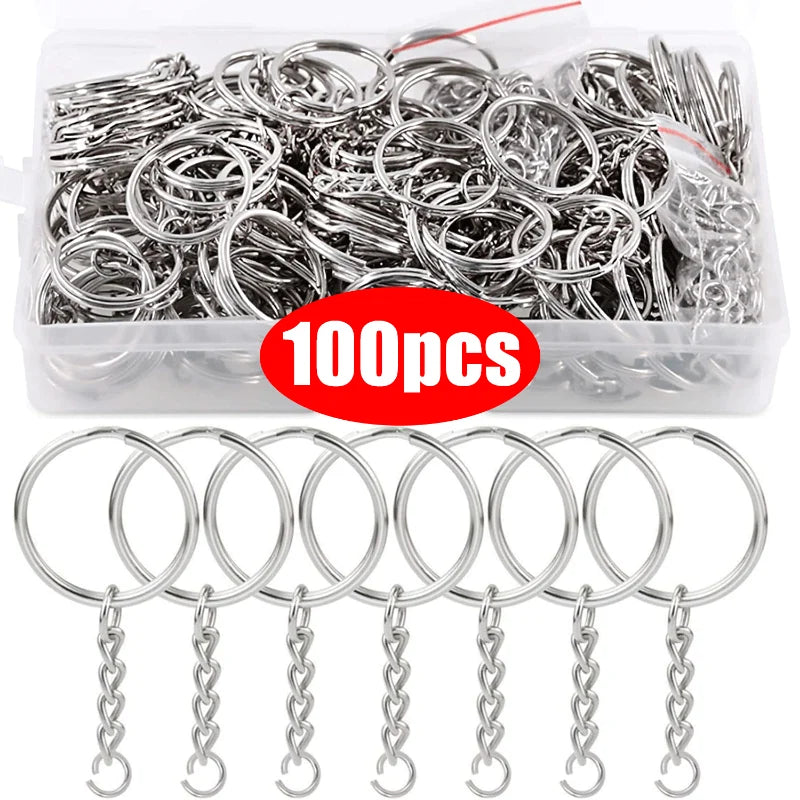 20/100pcs Metal Blank Keyring Keychain Split Rings Keyfob Key Rings Lobster Clasp Key Chain Key Pendant Stainless Steel Rings