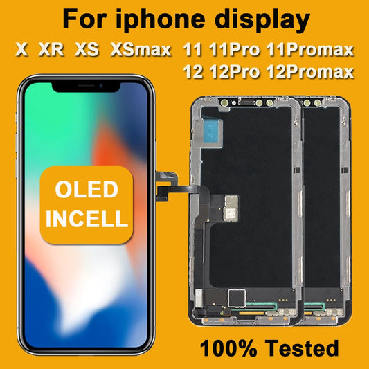 AAA+++ OLED For iPhone X XR Max XS LCD Incell For iphone 11 12 13 Pro Max 13 Mini 14 Plus OLED Display Screen Digitizer Assembly