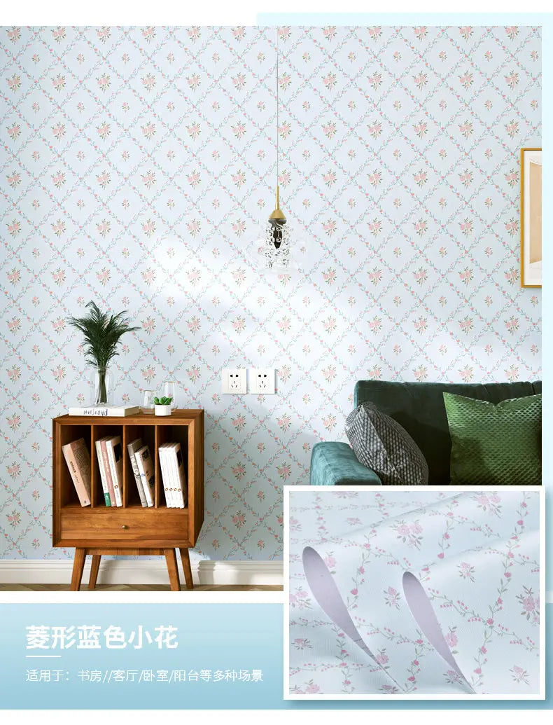 Wallpaper Self-adhesive Moisture-proof Pastoral Flower Living Room Bedroom Waterproof Erasable Wall Sticker Home Decoration