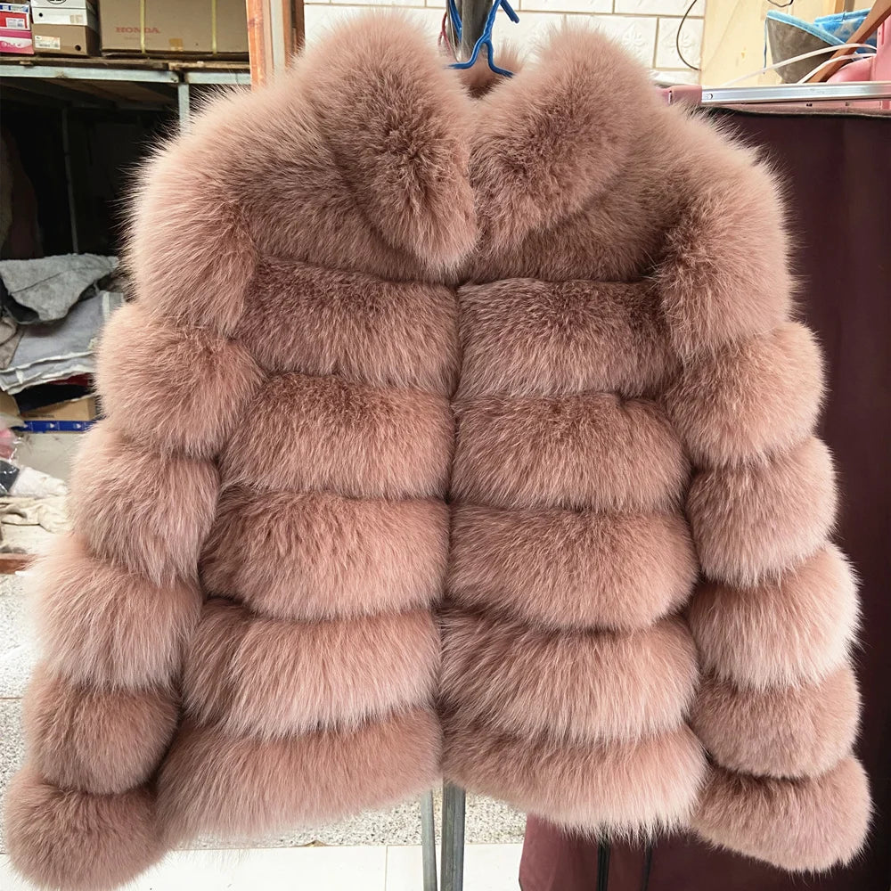 QUEENTINA Winter New Women's Cold Real Fox Fur Coat With Collar Especially Overcoat Leather Female Natural Plus Size 2023 Luxury