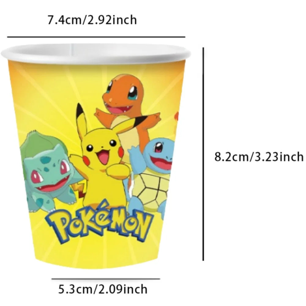 10/20/30Pcs Pokemon Cups Pikachu Pokeball 9 oz Disposable Paper Drinking Cup For Kids Birthday Party Decorations Supplies Toys