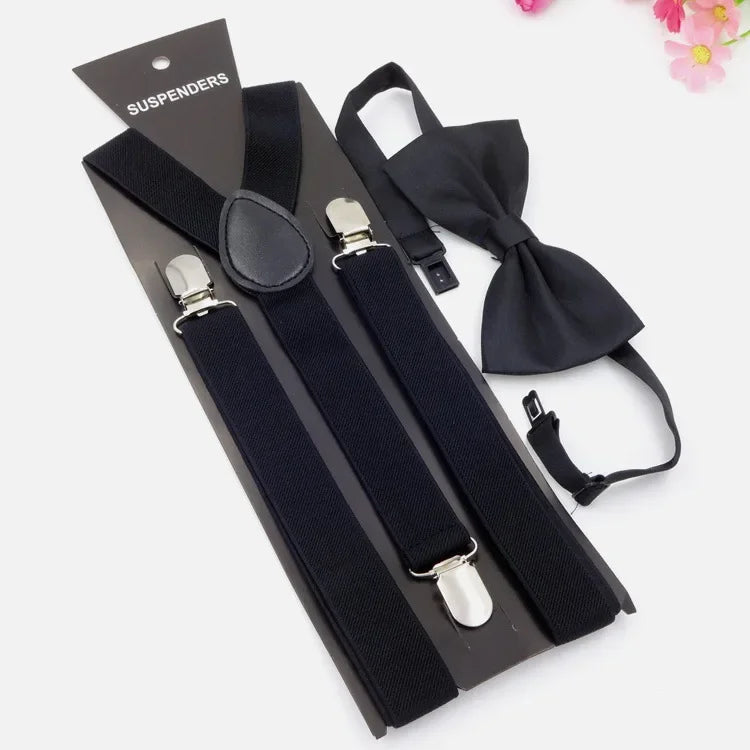 Mens Suspenders Bow Ties Set Women Braces Bowtie Y-back Adjustable Clip-on Elastic Suspender Mens Belts Straps