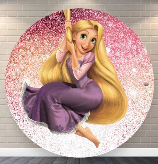 Tangled Rapunzel Princess Circle Backdrop Fairy Tale Castle Long Hair Girl Birthday Party Round Background Photo Studio Covers
