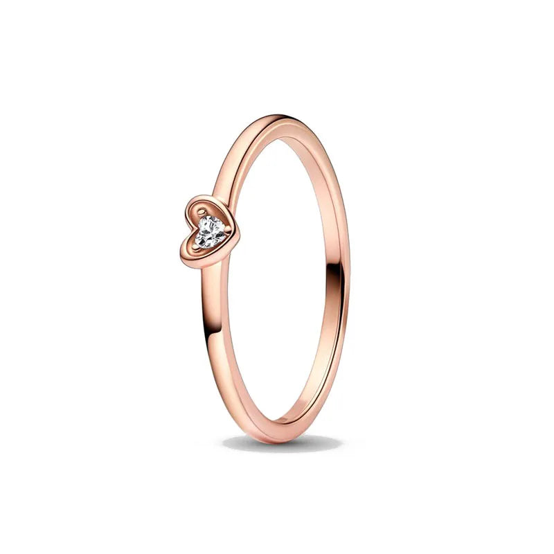 2024 New Gold Plated 925 Silver Ring Zircon Sparkling Double Band Heart Finger Ring Women Original Pandor Ring Fine Jewelry
