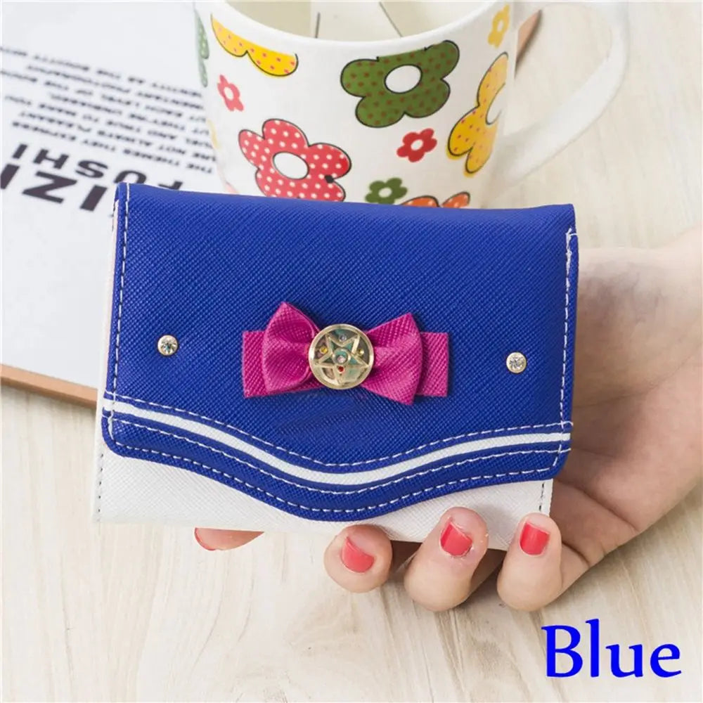 Sailor Moon Wallet Purse Candy Color Bow Knot Women Fashion Clutch Bag PU Leather Card Coin Purse