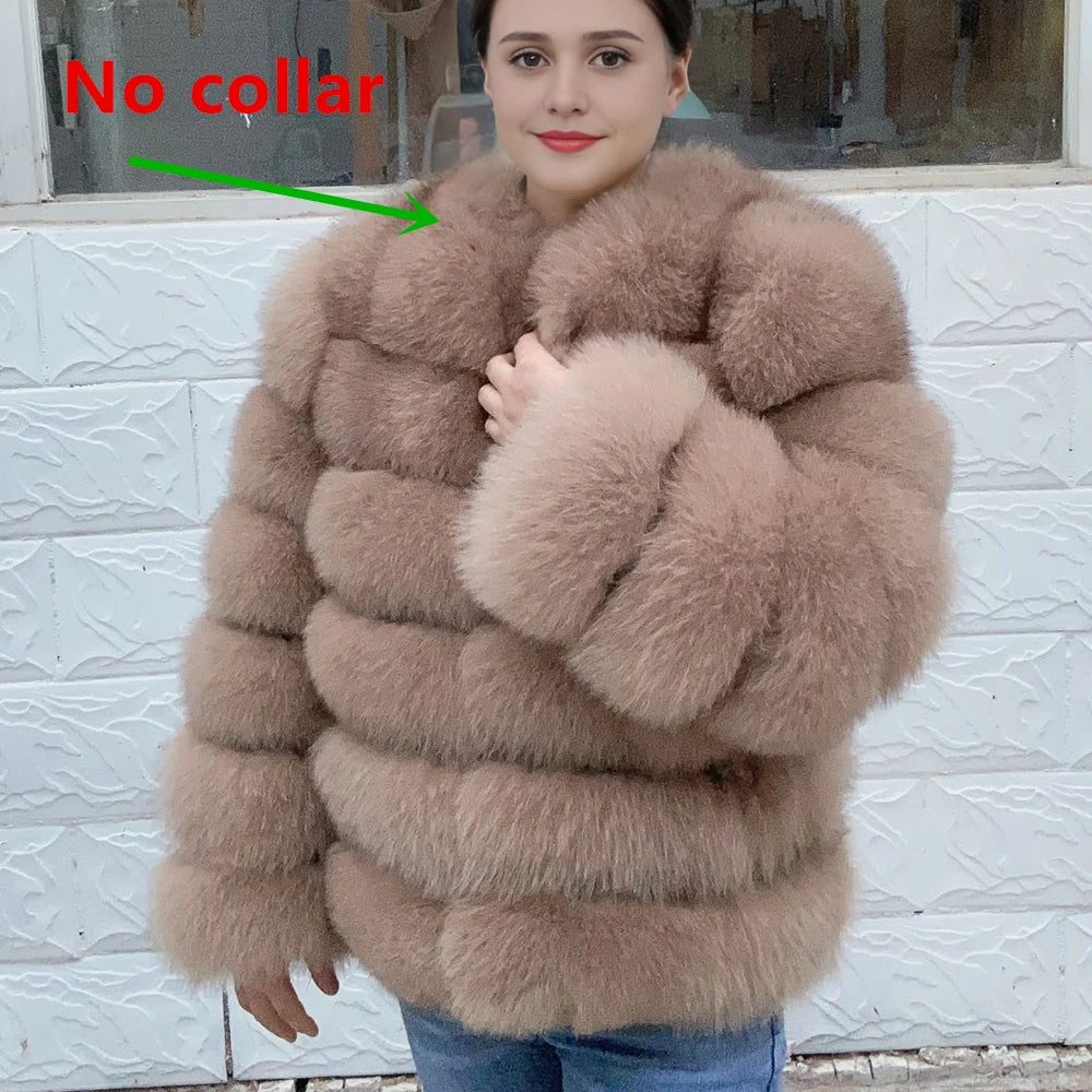 QUEENTINA Winter New Women's Cold Real Fox Fur Coat With Collar Especially Overcoat Leather Female Natural Plus Size 2023 Luxury