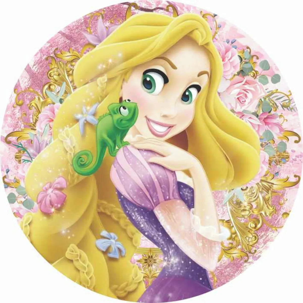 Tangled Rapunzel Princess Circle Backdrop Fairy Tale Castle Long Hair Girl Birthday Party Round Background Photo Studio Covers