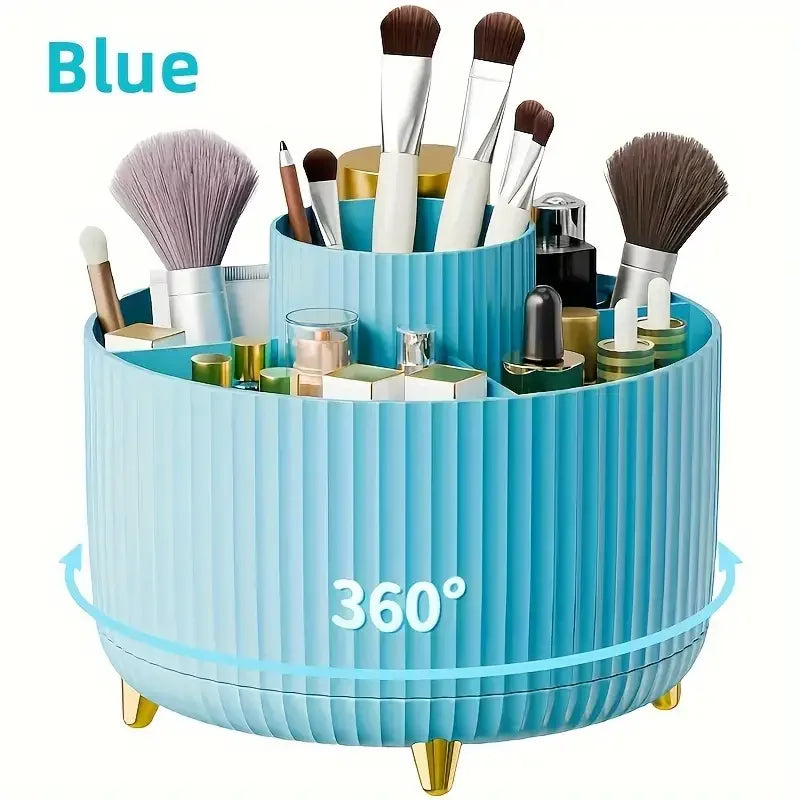 5 Slot Makeup Brushes Holder 360° Rotating Organizer Multi-Functional Desk Storage Cosmetics Storage for Vanity Desktop Bathroom