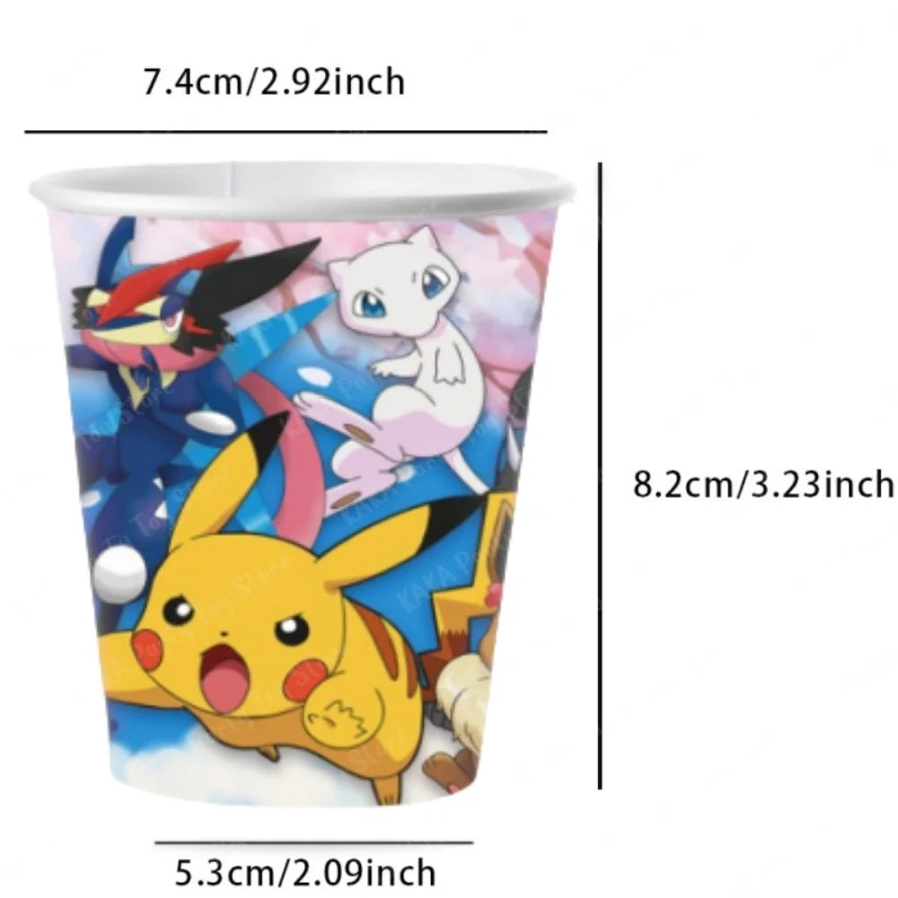 10/20/30Pcs Pokemon Cups Pikachu Pokeball 9 oz Disposable Paper Drinking Cup For Kids Birthday Party Decorations Supplies Toys