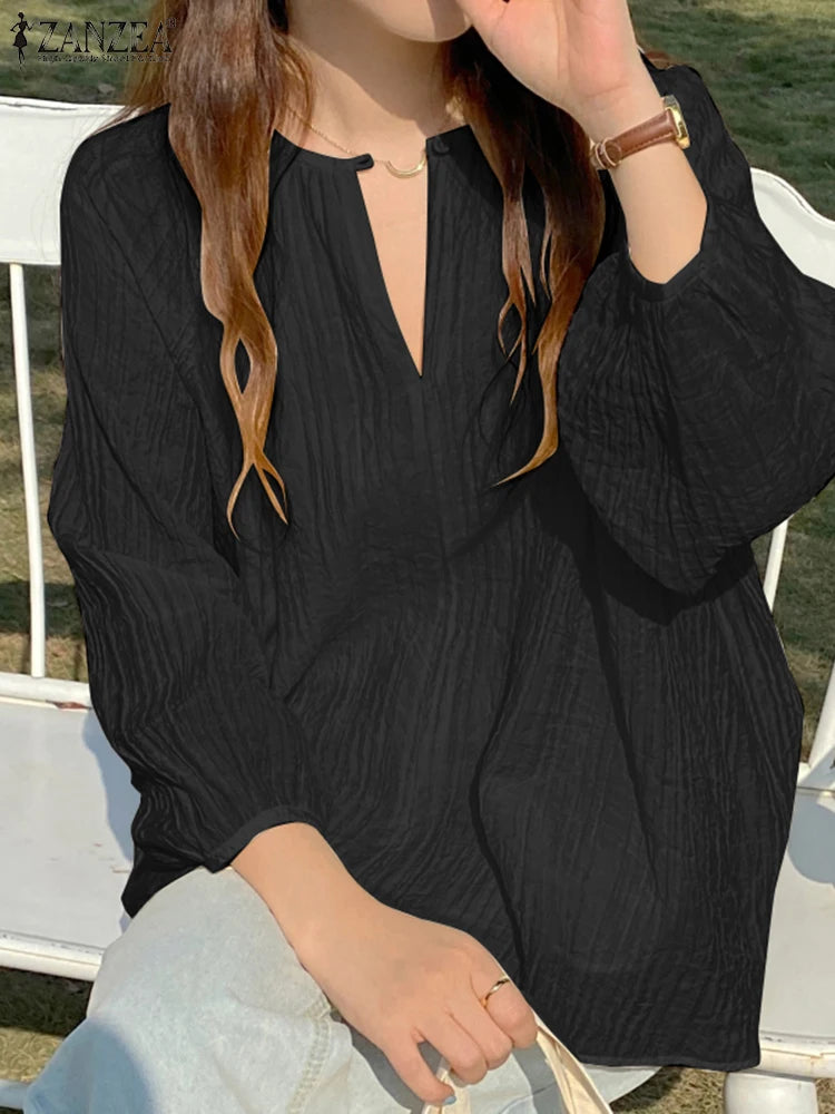 Fashion Women Long Sleeve O Neck Blouse 2025 ZANZEA Spring Summer Shirt Elegant Work Office Blusas Casual Loose Party Tops Femme