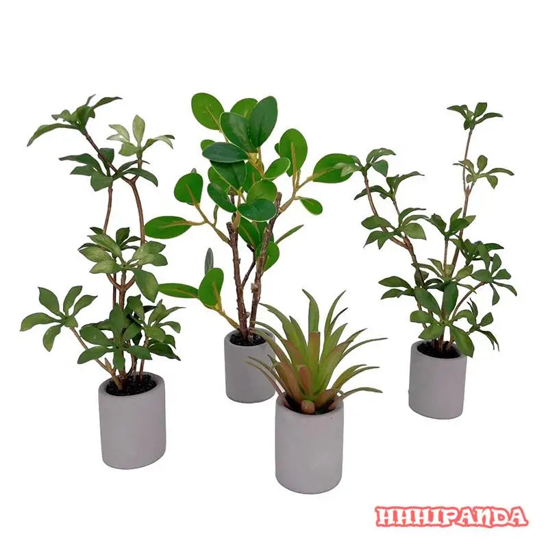 1/6 Dollhouse Miniature Mini Tree Potted For Green Leafed Plant In Pot Doll House Home Garden Decor Simulation Potted Plants