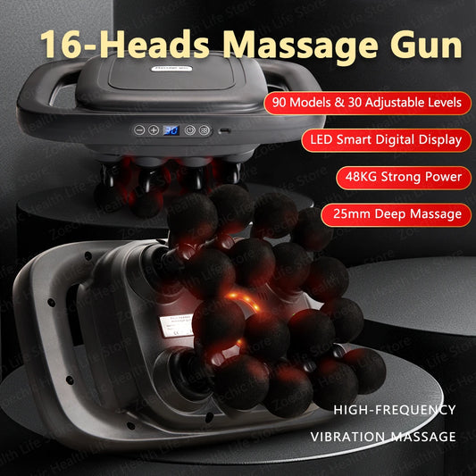 16 Heads Fascia Gun Electric Masajeador Vibrating Muscle Massagers Body Neck Massage Relaxation Treatment Fascia Massage Gun