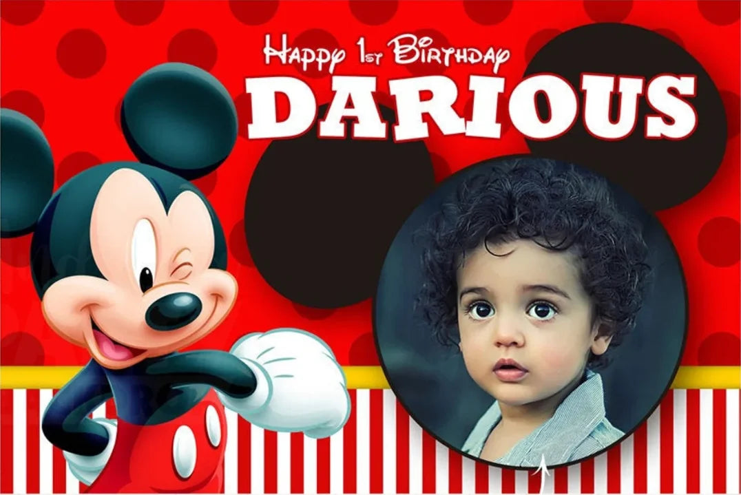 Custom Mickey Minnie or Mouse Backdrop Glitter Bow Baby Shower Girls Happy Birthday Party Photo Background Booths Studio Props
