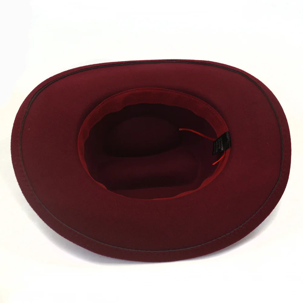 Vintage Western Cowboy Hat with Black Belt Men's Felt Fedora Hat Women Jazz Cowgirl Cap Cloche Church Sombrero Hombre Caps