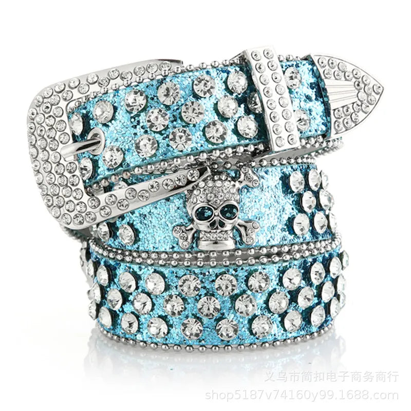 Women's skull rhinestone belt Extended belt Cowboy style outdoor High Qualiyt Diamond belt Western Punk rhinestone Women's belt