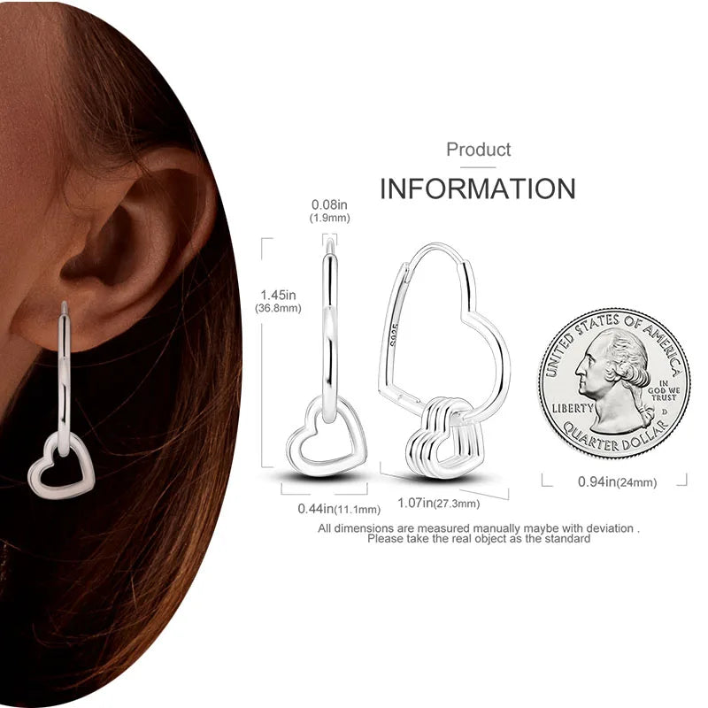 925 Silver Hoop Earrings  For Woman Pendientes Zircon Heart Shape Star Eardrop Original Earring Fashion Jewelry