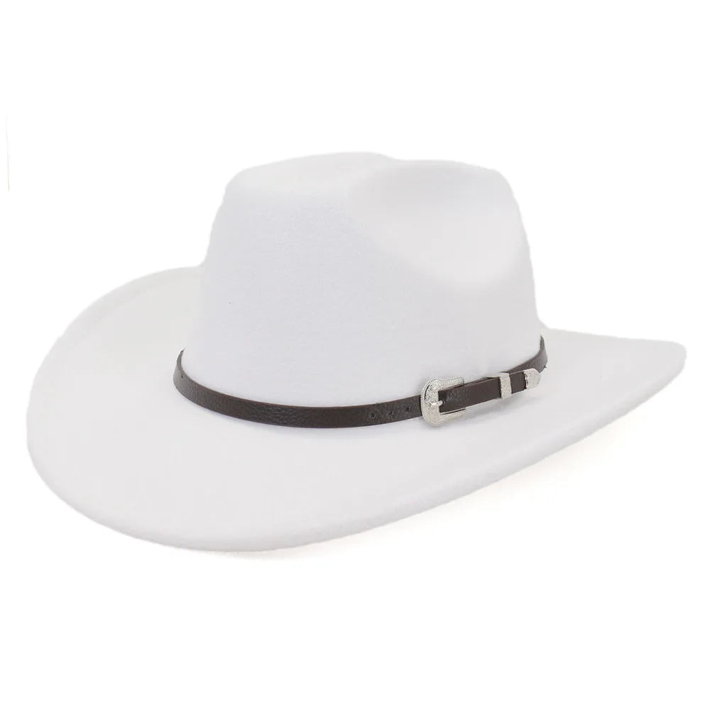Vintage Western Cowboy Hat with Black Belt Men's Felt Fedora Hat Women Jazz Cowgirl Cap Cloche Church Sombrero Hombre Caps