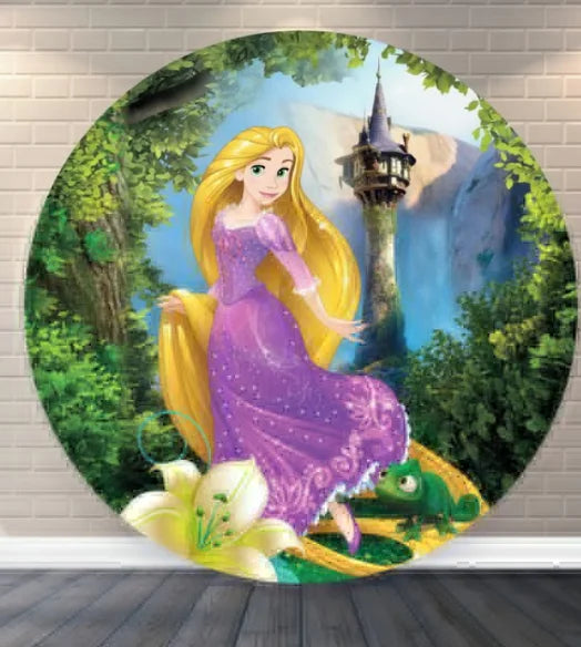 Tangled Rapunzel Princess Circle Backdrop Fairy Tale Castle Long Hair Girl Birthday Party Round Background Photo Studio Covers