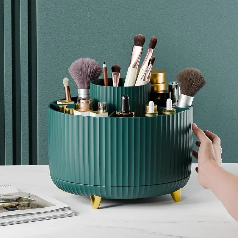 5 Slot Makeup Brushes Holder 360° Rotating Organizer Multi-Functional Desk Storage Cosmetics Storage for Vanity Desktop Bathroom
