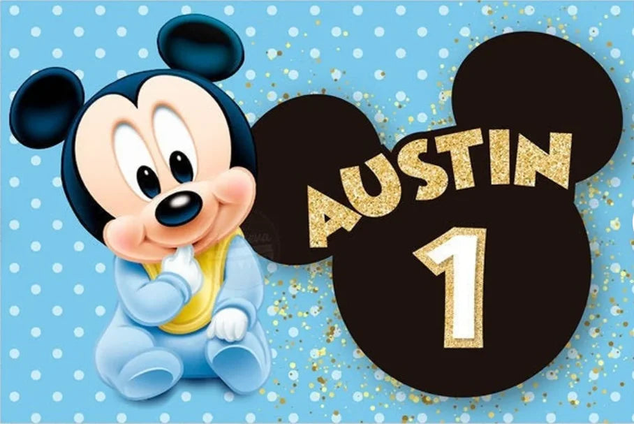 Custom Mickey Minnie or Mouse Backdrop Glitter Bow Baby Shower Girls Happy Birthday Party Photo Background Booths Studio Props