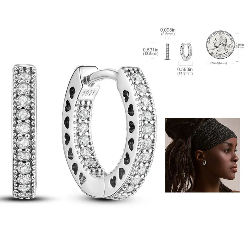 925 Silver Hoop Earrings  For Woman Pendientes Zircon Heart Shape Star Eardrop Original Earring Fashion Jewelry