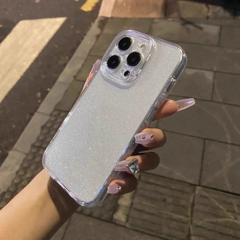 Soft Glitter Transparent Phone Case For iPhone 11 12 13 14 15 16 Pro Max Plus Shockproof Silicone Clear Bumper Cover