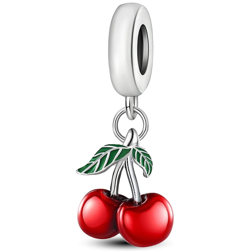 925 Sterling Silver Pendants Zircon Red Love Heart Charms Beads Fit Original Pandora Bracelet Bangles DIY Jewelry For Women