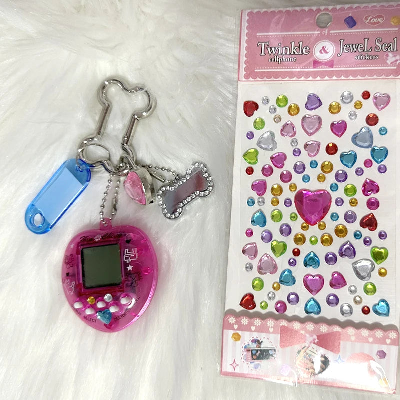 Korean Fashion Rainbow Game Console Bone Keychain Kawaii Harajuku Charm Y2K Crystal Heart Lock DIY Bag Pendant Keychain Vintage