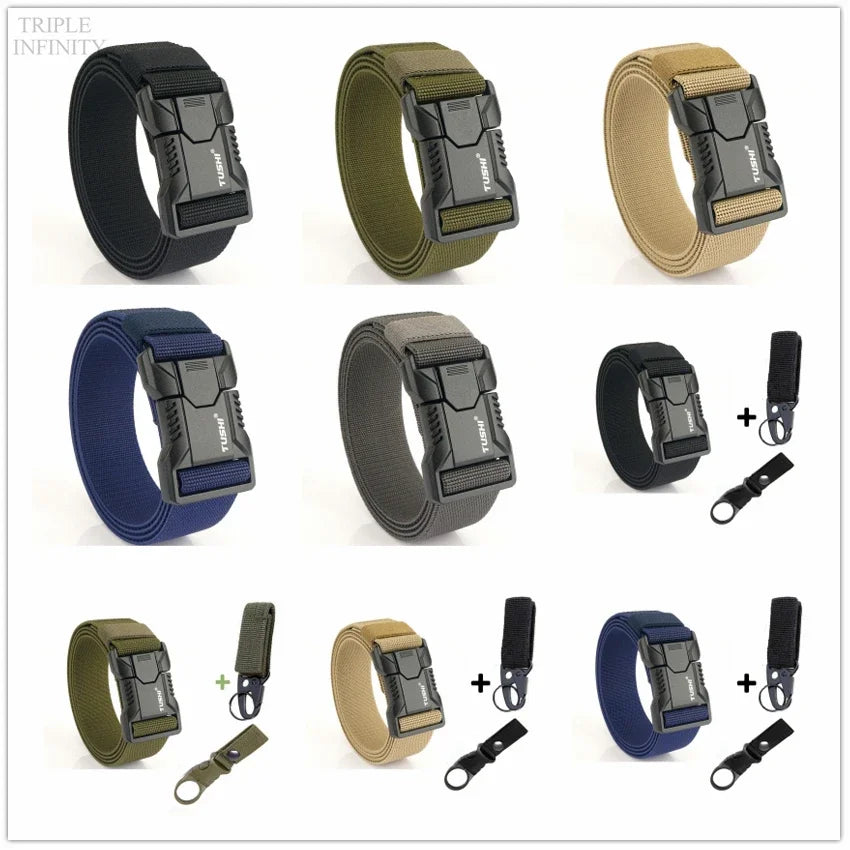 New Aluminum Alloy Quick Release Pluggable Buckle Elastic Belts For Men Durable Tactical Belt Cowboy Outdoor Army Belt Hunting