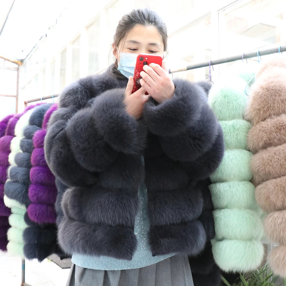 QUEENTINA Winter New Women's Cold Real Fox Fur Coat With Collar Especially Overcoat Leather Female Natural Plus Size 2023 Luxury