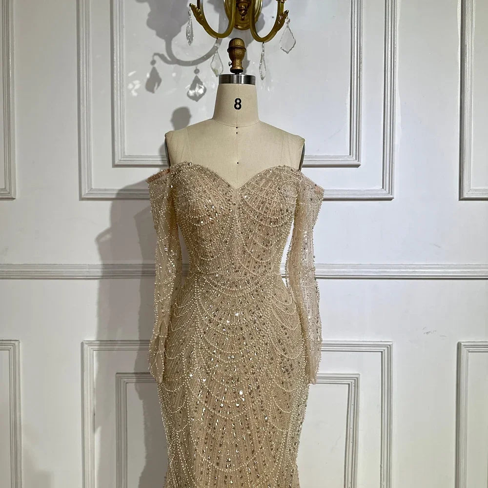 Serene Hill Customize Nude Mermaid Arabia Beaded Evening Dress Gown with Detachable Skirt for Formal Occasion 2025 BLA72243A