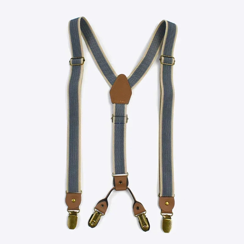 2.5cm Retro Elastic Mens Suspenders Unisex 4 Clips Y-Type Stripe Strong Strap Wide Braces Male Jockstrap Casual Men's Suspender