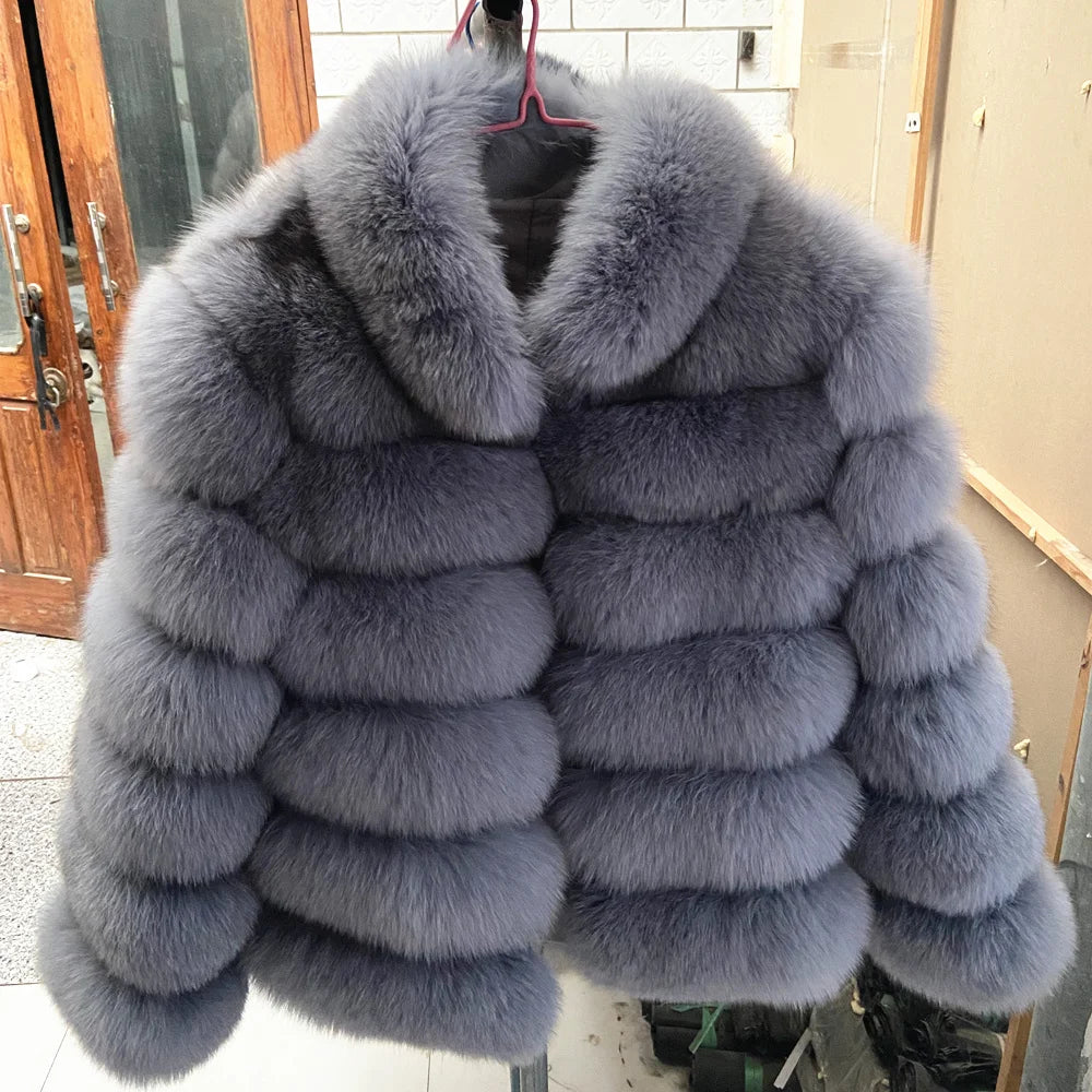 QUEENTINA Winter New Women's Cold Real Fox Fur Coat With Collar Especially Overcoat Leather Female Natural Plus Size 2023 Luxury