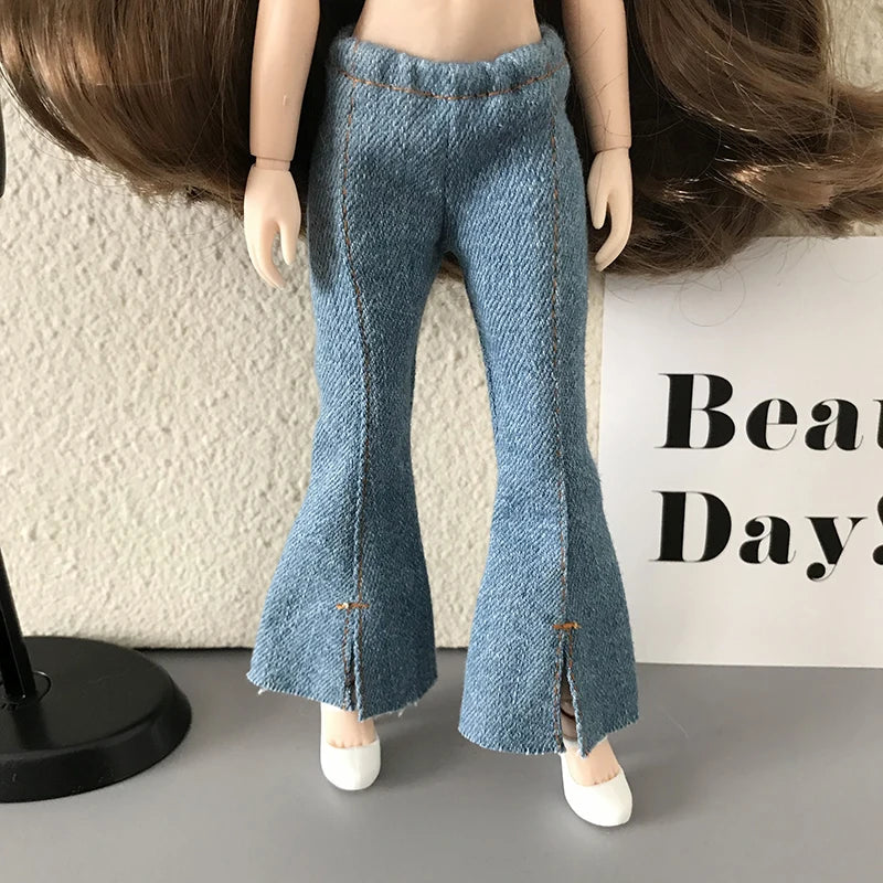 1Pcs Blythe Doll Jeans Blue Flared Pants Slacks Retro Denim Casual Sweatpants for Blyth Barbie Licca Pullip 1/6 Dolls Clothes