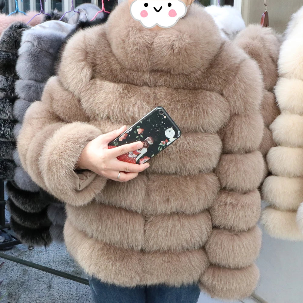 QUEENTINA Winter New Women's Cold Real Fox Fur Coat With Collar Especially Overcoat Leather Female Natural Plus Size 2023 Luxury