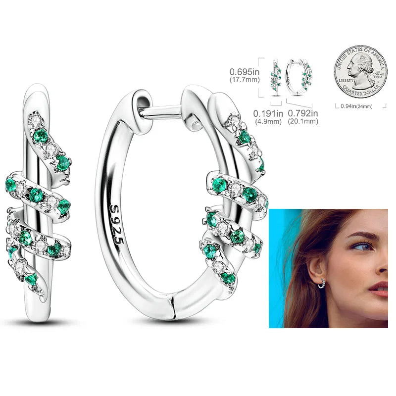 925 Silver Hoop Earrings  For Woman Pendientes Zircon Heart Shape Star Eardrop Original Earring Fashion Jewelry