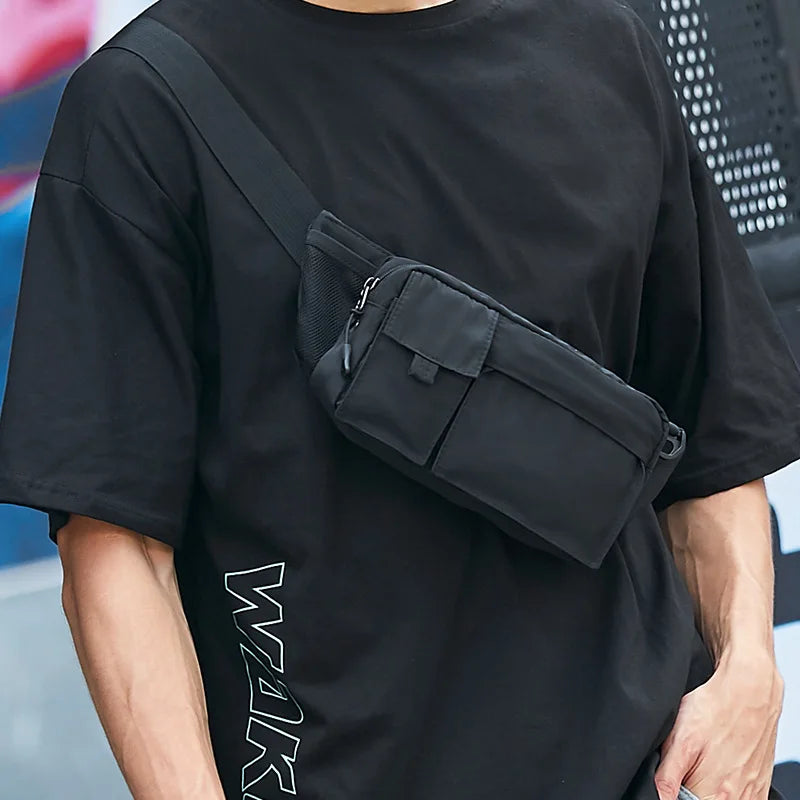 Crossbody Small Bag for Men's Outdoor Cycling Oxford Fabric Solid Personalized Chest for Youth Trend Backpack Casual Waist Bag