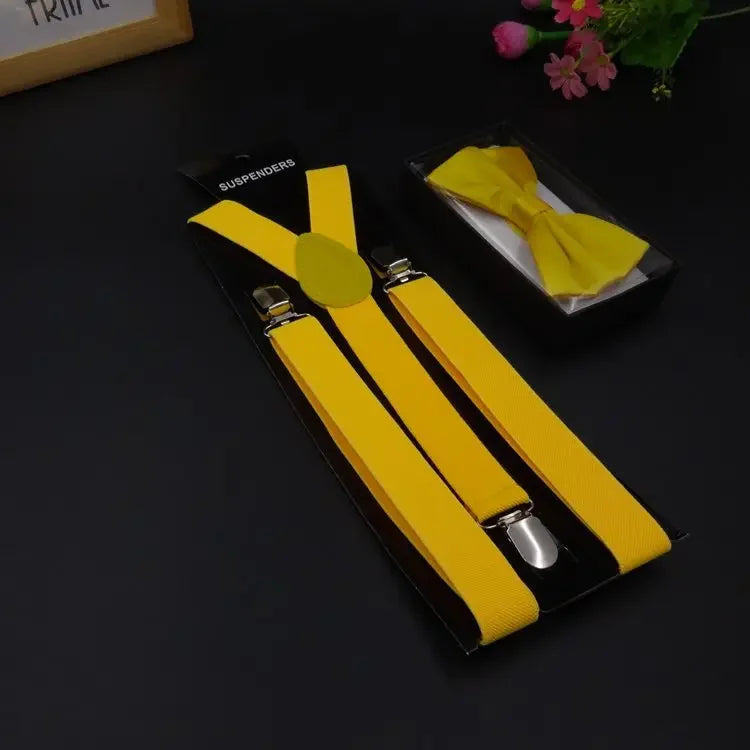Mens Suspenders Bow Ties Set Women Braces Bowtie Y-back Adjustable Clip-on Elastic Suspender Mens Belts Straps