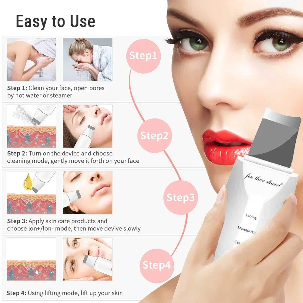 Ultrasonic Skin Scrubber Spatula Peeling Blackhead Remover Deep Face Cleaning Lift Machine Peeling Shovel Pore Cleane
