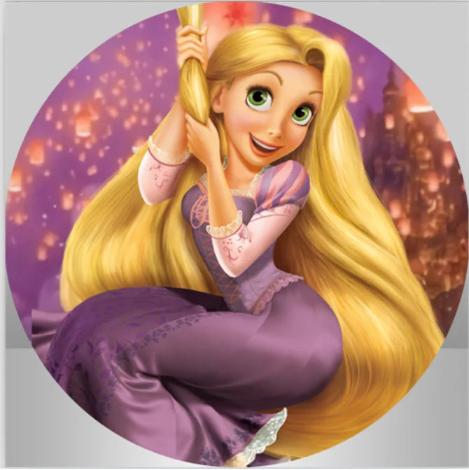 Tangled Rapunzel Princess Circle Backdrop Fairy Tale Castle Long Hair Girl Birthday Party Round Background Photo Studio Covers
