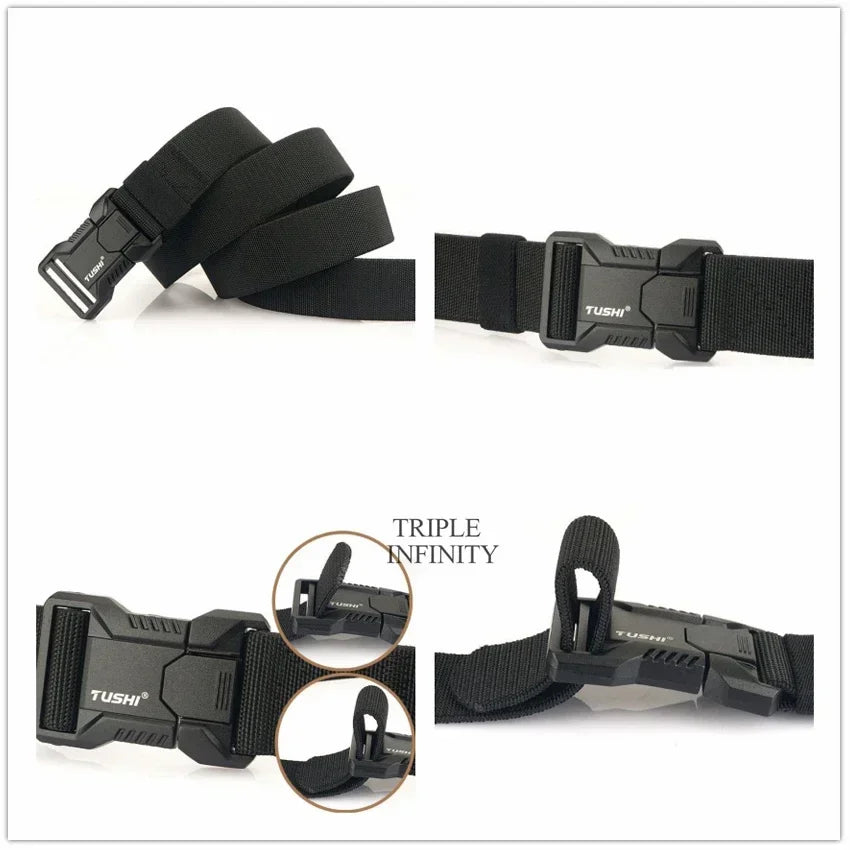 New Aluminum Alloy Quick Release Pluggable Buckle Elastic Belts For Men Durable Tactical Belt Cowboy Outdoor Army Belt Hunting
