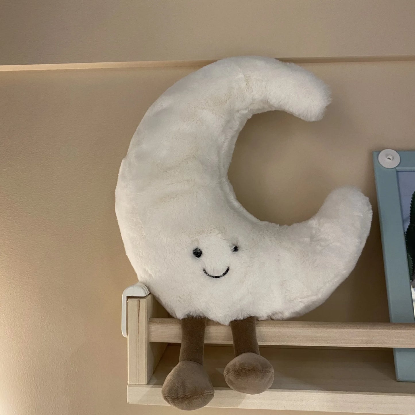Adorable Smile Face White Moon Yellow Sun Plushie Stuffed Cute Cartoon Weather Plush Toy for Kid Bedroom Decor Sofa Throw Pillow